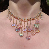 Butterfly Tassel Necklace Crystal Beaded Choker 90s Jewelry