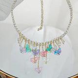 Butterfly Tassel Necklace Crystal Beaded Choker 90s Jewelry