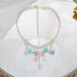 Butterfly Tassel Necklace Crystal Beaded Choker 90s Jewelry