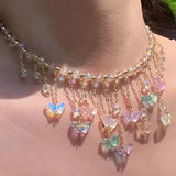 Butterfly Tassel Necklace Crystal Beaded Choker 90s Jewelry