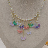 Butterfly Tassel Necklace Crystal Beaded Choker 90s Jewelry