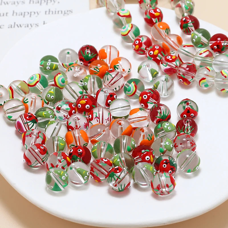 Carrot Printed Glass Beads for DIY Jewelry Making 30pcs 12mm