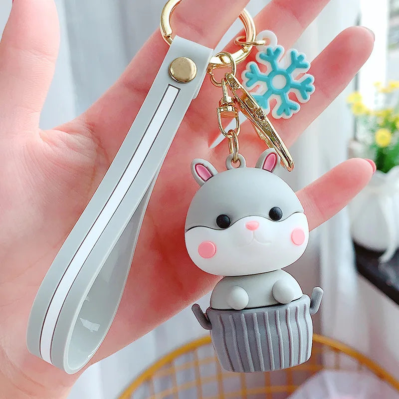Anime Squirrel Cup Key Chain Silicone Animal Doll Keychain Key Ring