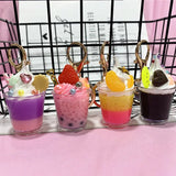 Cartoon Ice Cream Milk Tea Cup Key Chain Food Couple Bag Pendant