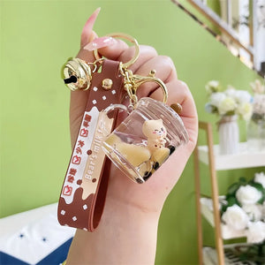 Pearl Milk Tea Bear Floating Keychain Funny Keyring Couples Gift