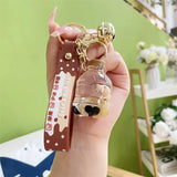 Pearl Milk Tea Bear Floating Keychain Funny Keyring Couples Gift