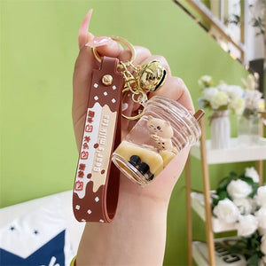 Pearl Milk Tea Bear Floating Keychain Funny Keyring Couples Gift