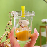 Pearl Milk Tea Bear Liquid Keychain Girl Boy Bag Pendant Keyring Key Charm