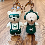 Cute Coffee Bear Cartoon Keychain for Women Kids Bag Pendant Key Ring