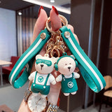Cute Coffee Bear Cartoon Keychain for Women Kids Bag Pendant Key Ring