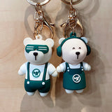 Cute Coffee Bear Cartoon Keychain for Women Kids Bag Pendant Key Ring