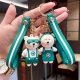 Cute Coffee Bear Cartoon Keychain for Women Kids Bag Pendant Key Ring
