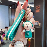 Cute Coffee Bear Cartoon Keychain for Women Kids Bag Pendant Key Ring