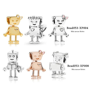 Cartoon Robot Family PAN 925 Silver Mik Pig Beads For Fine Jewelry Making