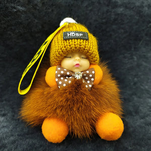 Baby Doll Keychain Fur Ball Plush Fluffy Key Ring Bag Pendant Car Key Holder