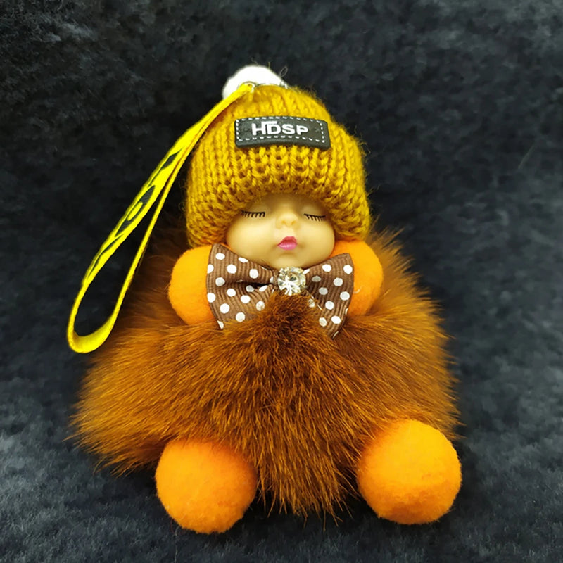 Baby Doll Keychain Fur Ball Plush Fluffy Key Ring Bag Pendant Car Key Holder