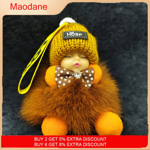 Baby Doll Keychain Fur Ball Plush Fluffy Key Ring Bag Pendant Car Key Holder