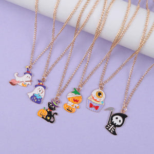 Spooky Ghost Cat Grim Reaper Alloy Necklace DIY Pendant Halloween Gift