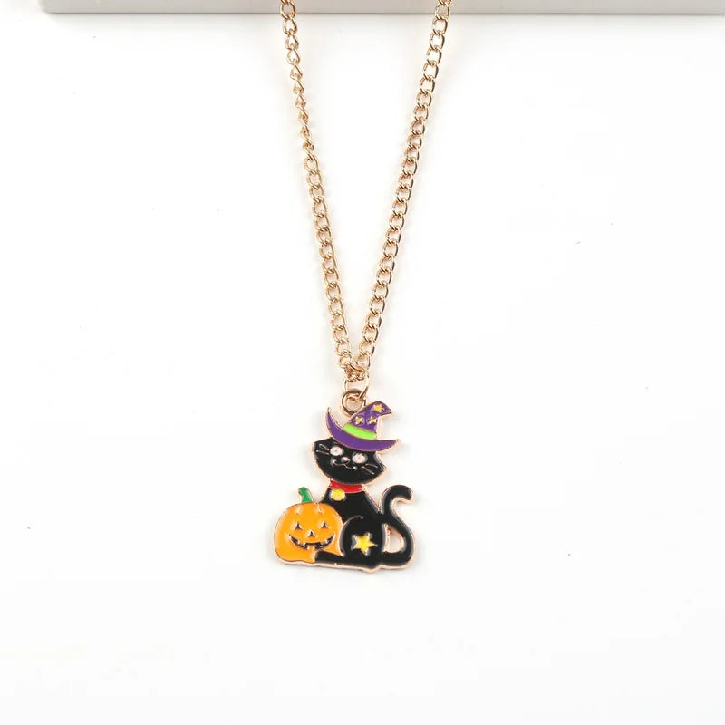 Spooky Ghost Cat Grim Reaper Alloy Necklace DIY Pendant Halloween Gift