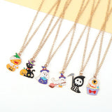 Spooky Ghost Cat Grim Reaper Alloy Necklace DIY Pendant Halloween Gift