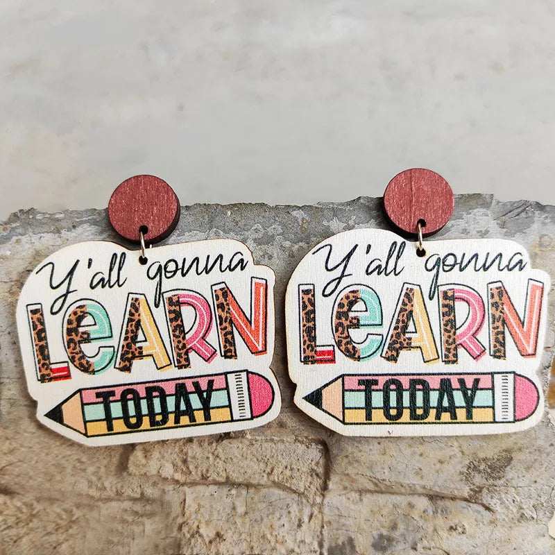 Funny Cartoon Teacher Wooden Earrings - Gift Idea