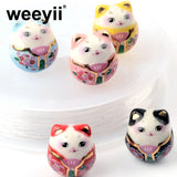 Cat Animal Ceramic Beads Glaze Spacer For Jewelry Making DIY 13x15mm