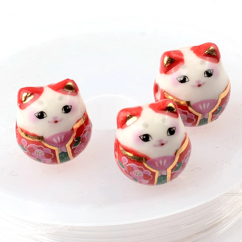 Cat Animal Ceramic Beads Glaze Spacer For Jewelry Making DIY 13x15mm