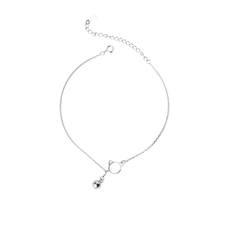 Cat Bell Women 925 Silver Anklets Leg Bracelets Jewellery