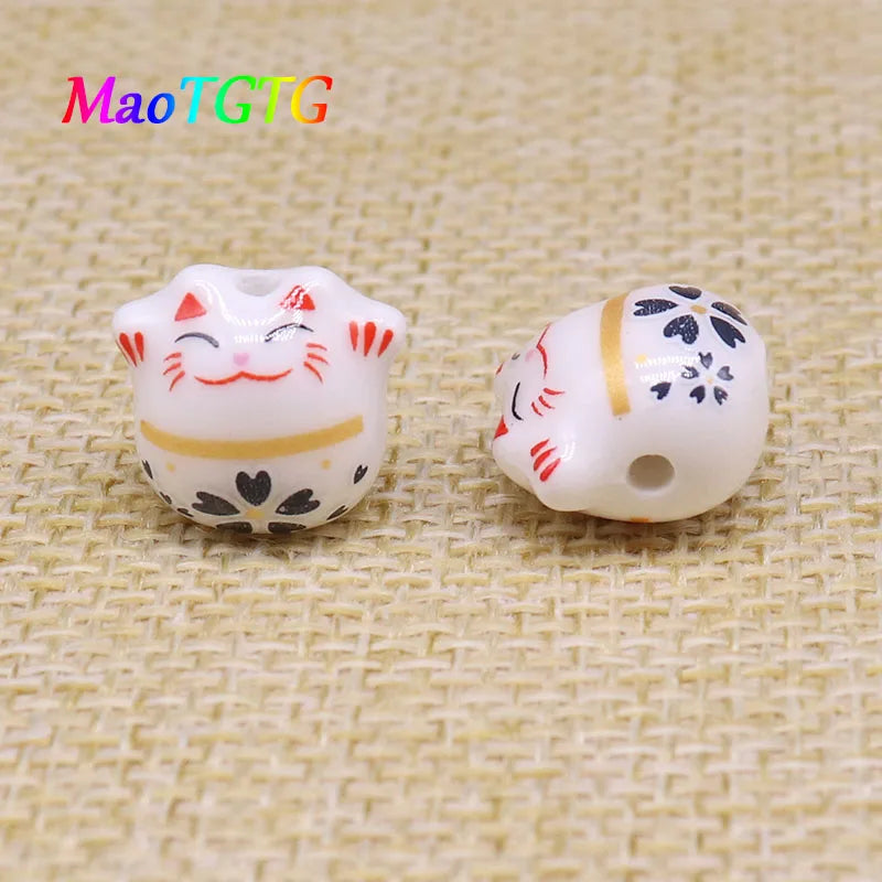 Lovely Multi-colored Cat Ceramic Beads 14x11mm
