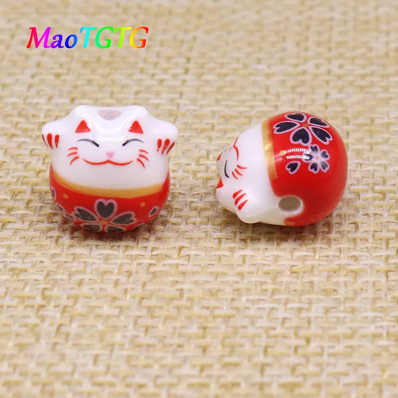 Lovely Multi-colored Cat Ceramic Beads 14x11mm