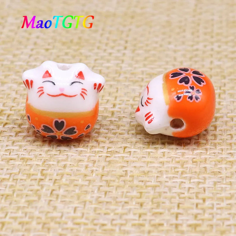 Lovely Multi-colored Cat Ceramic Beads 14x11mm