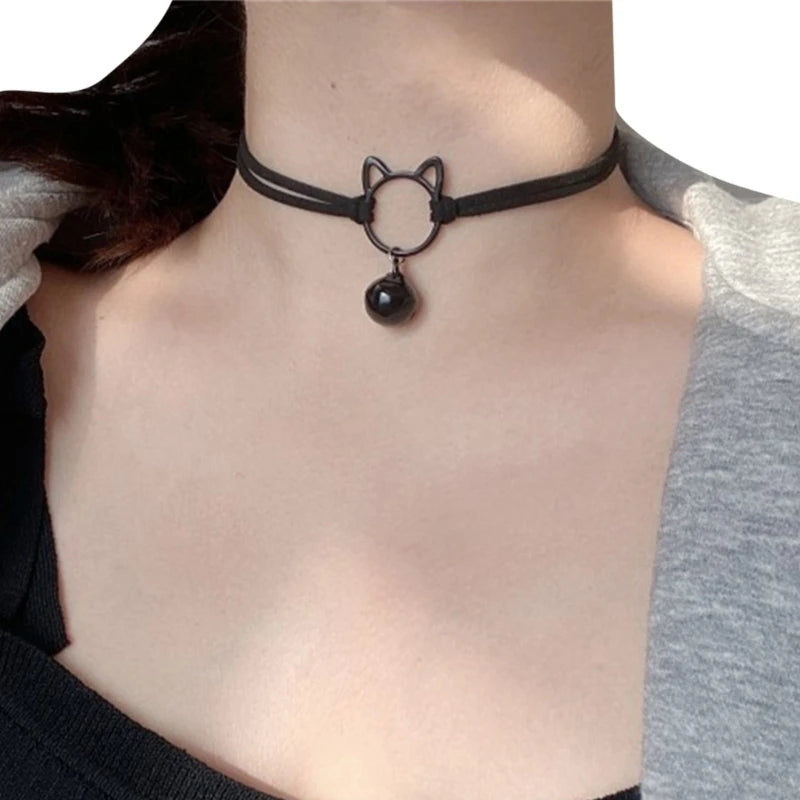 Cat Bell Pendant Choker Collarbone Necklace