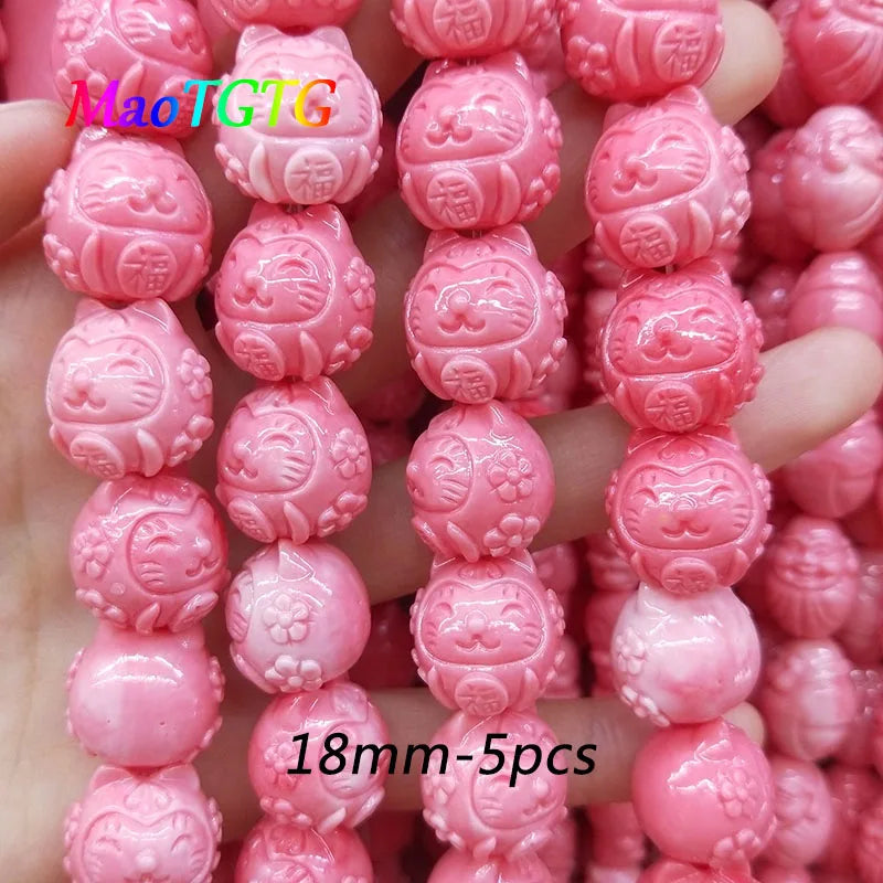 Cat Coral Beads 18mm for Necklace Bracelet, Lovely Cat Shape DIY Bead