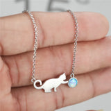 Vintage Cat Play Ball Fire Opal Pendant Necklace 925 Silver Chain