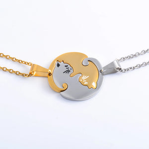 Cat Puzzle Pendant Necklaces Couple Friends Stainless Steel Charms Chains