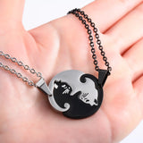 Cat Puzzle Pendant Necklaces Couple Friends Stainless Steel Charms Chains