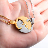 Cat Puzzle Pendant Necklaces Couple Friends Stainless Steel Charms Chains