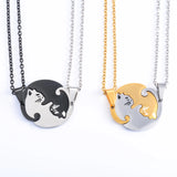 Cat Puzzle Pendant Necklaces Couple Friends Stainless Steel Charms Chains