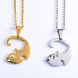 Cat Puzzle Pendant Necklaces Couple Friends Stainless Steel Charms Chains