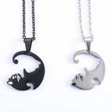 Cat Puzzle Pendant Necklaces Couple Friends Stainless Steel Charms Chains