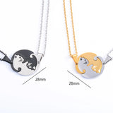 Cat Puzzle Pendant Necklaces Couple Friends Stainless Steel Charms Chains