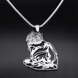 Cat Ragdoll Kitty Pendant Necklace Stainless Steel Silver Chain Pet Lover Gift