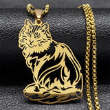 Cat Ragdoll Kitty Pendant Necklace Stainless Steel Silver Chain Pet Lover Gift