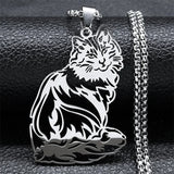 Cat Ragdoll Kitty Pendant Necklace Stainless Steel Silver Chain Pet Lover Gift