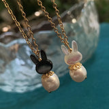 Cat Freshwater Pearl Necklace with Rabbit Pendant