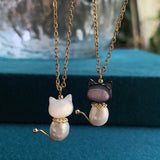 Cat Freshwater Pearl Necklace with Rabbit Pendant