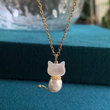 Cat Freshwater Pearl Necklace with Rabbit Pendant