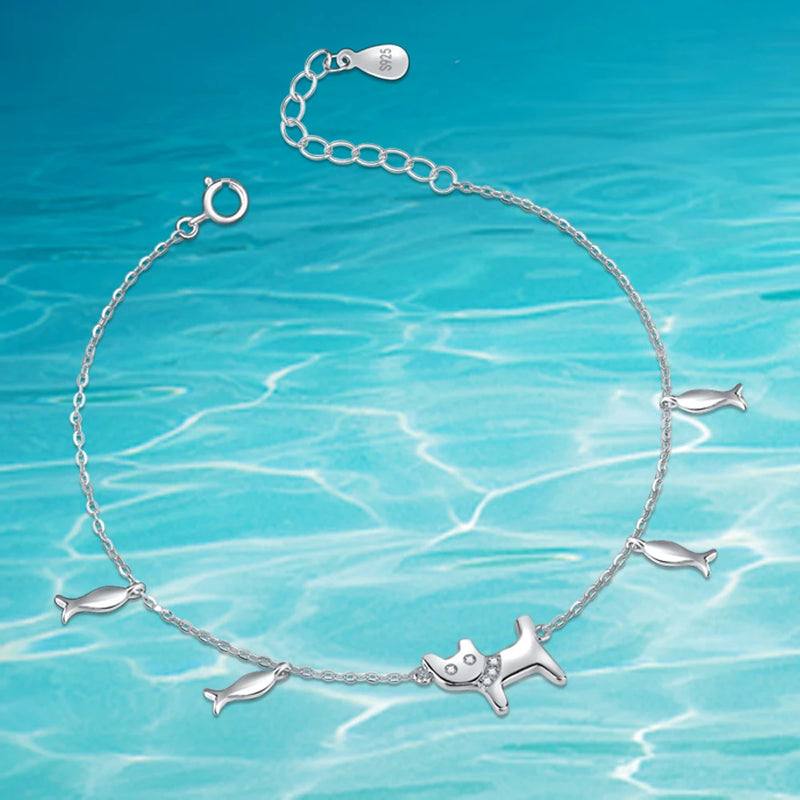 925 Sterling Silver Cat Bracelet For Women Silver Jewelry