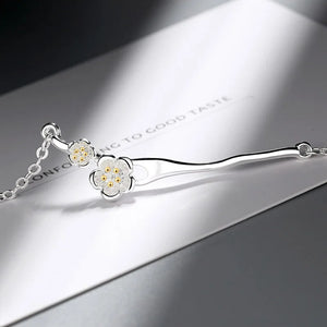 Cherry Blossom Flower Twig Bracelet 925 Silver Jewelry