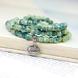 Chinese Ceramic Beads Wrap Bracelet Vintage Siver Charm for Women